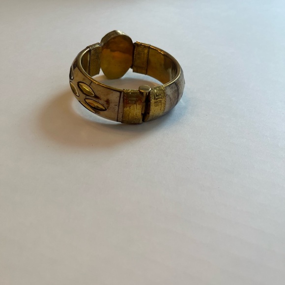 Vintage Brass Labradorite  and Crystal Pin Closure Bracelet - Picture 5 of 7